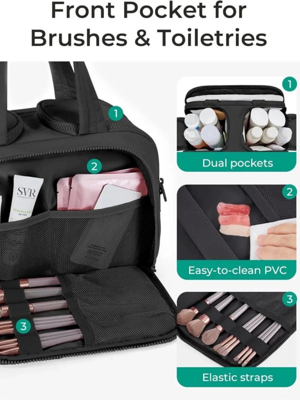 Lightweight Travel Toiletry Bag - Large Wide-Open Makeup Organizer with Handle